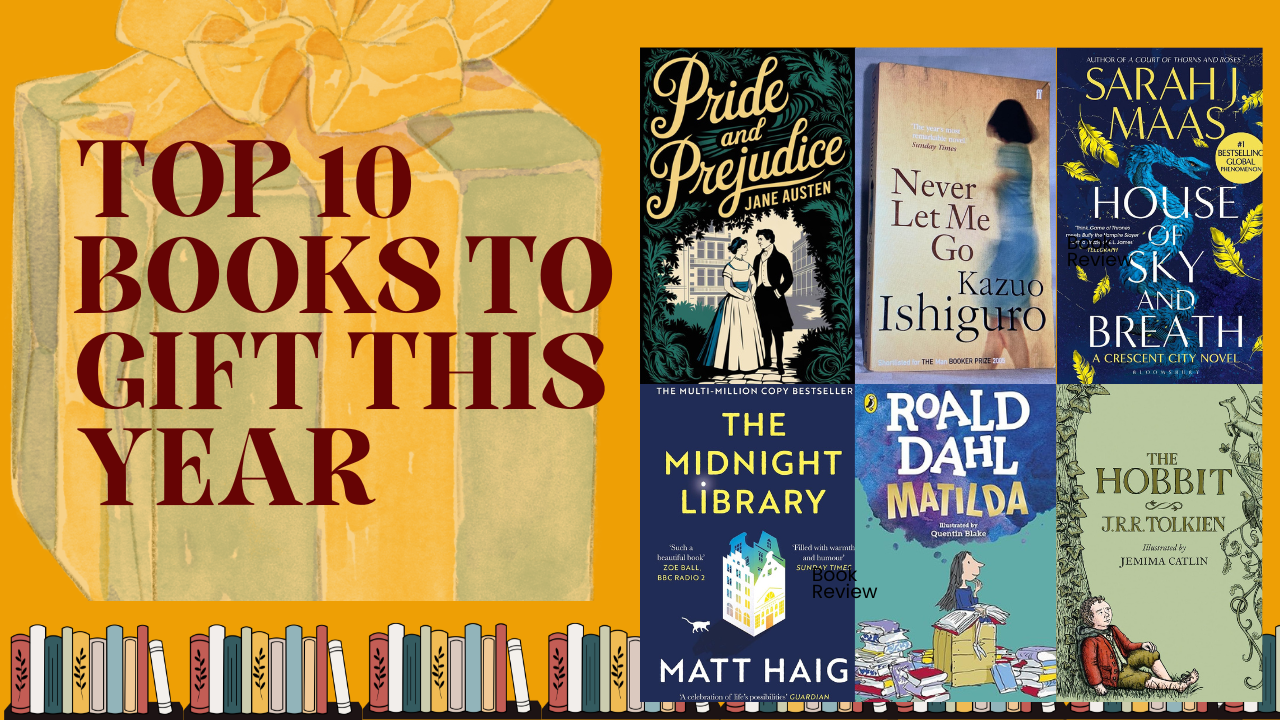 “Wrapped gift box beside a selection of UK novel book covers — perfect present for a book lover.”