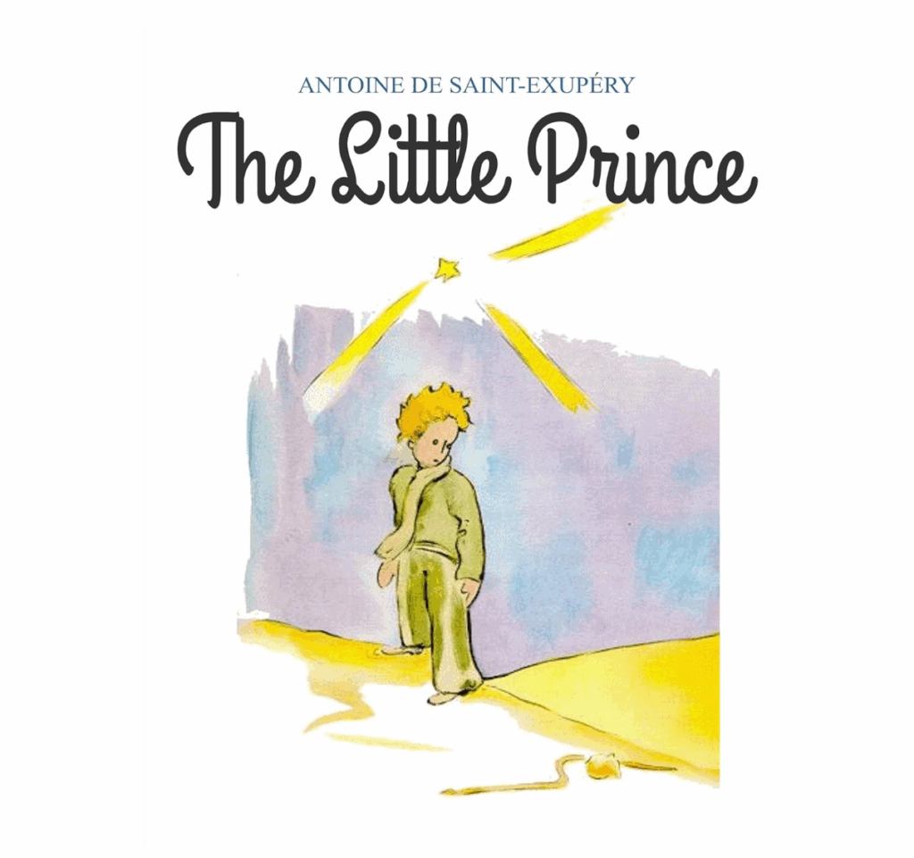 Cover of “The Little Prince” by Antoine de Saint-Exupéry featuring the young prince standing on his tiny planet under a starry sky — a timeless tale of wonder, imagination, and innocence.